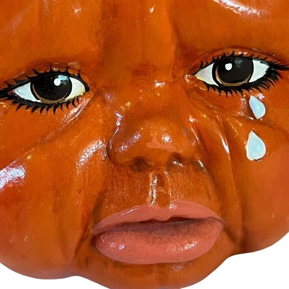 Creepy Anthropomorphic Crying Baby Face Tears Pumpkin Halloween Jack o Lantern